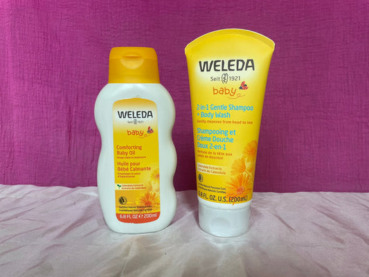 Natural Baby Bath Care Kit including Weleda Baby Oil and Body Wash/Shampoo